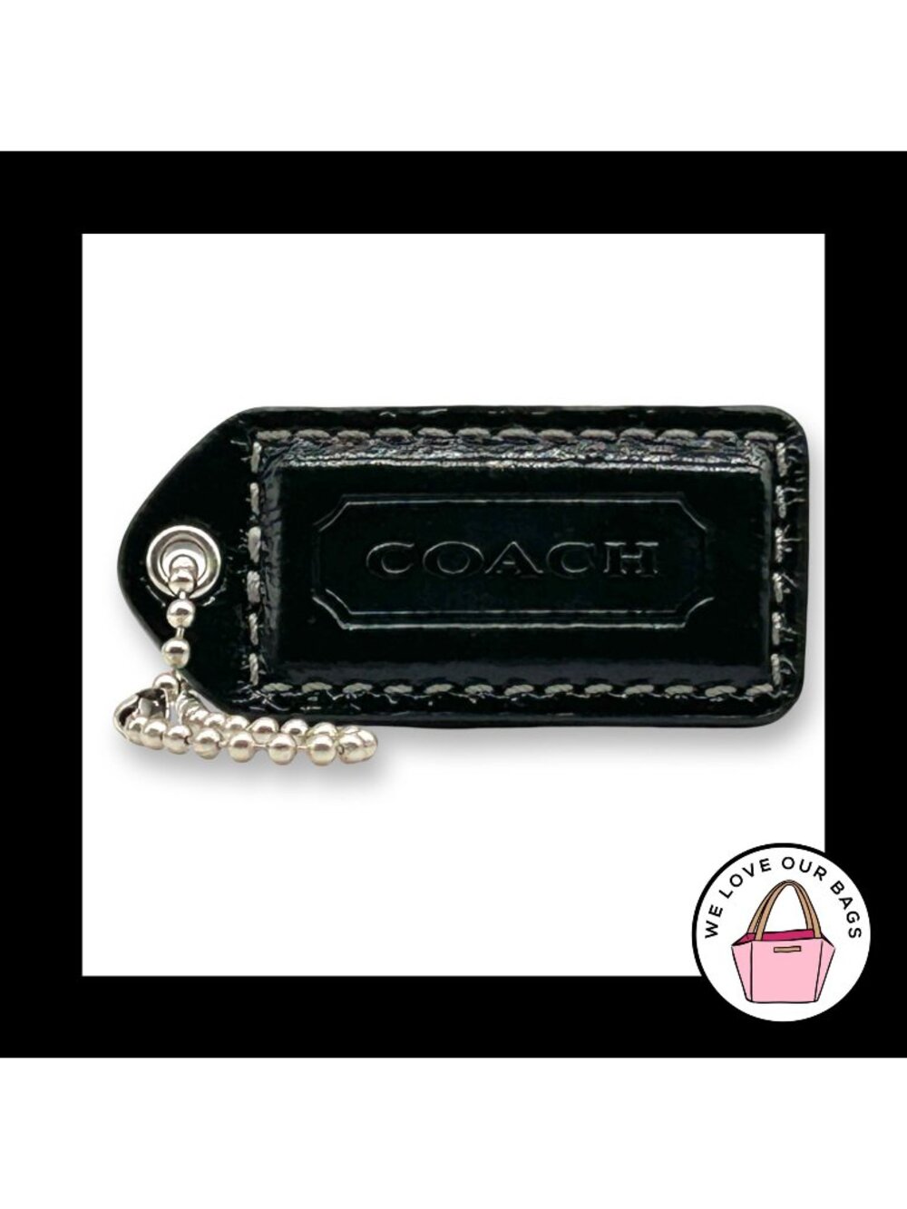 COACH Y2K VINTAGE Hang Tag 2" Black Bag Charm Keychain Fob Polished Leather